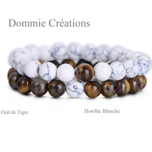 Bracelets de distance en howlite blanche et oeil de tigre