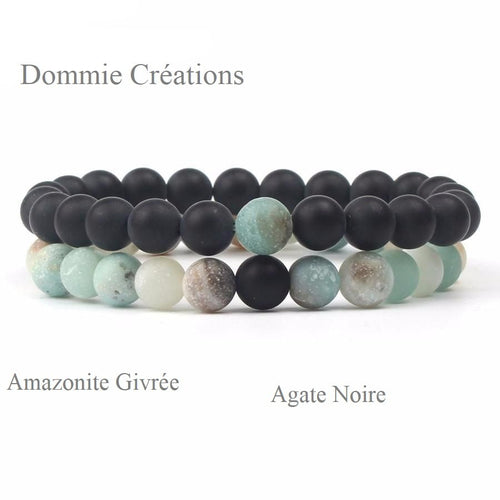 Bracelets de distance en agate noire et amazonite givrée