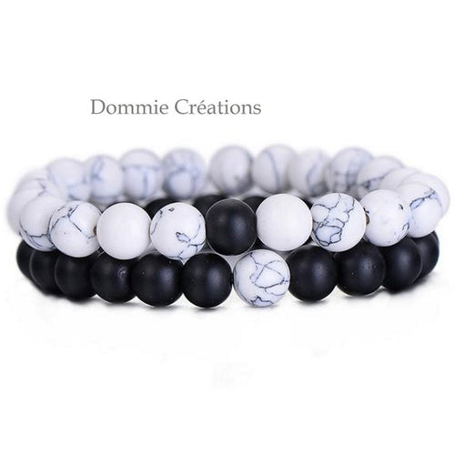 Bracelets de distance en agate noire et howlite