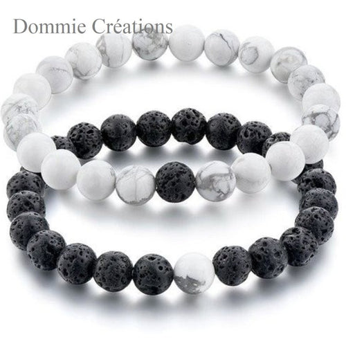 Bracelets de distance en pierre de lave et howlite blanche