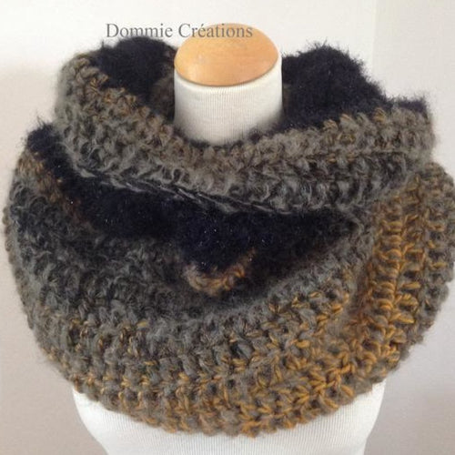 snood, col écharpe coloris taupe moutarde, noir