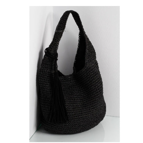 Sac besace en raphia de cellulose, coloris noir