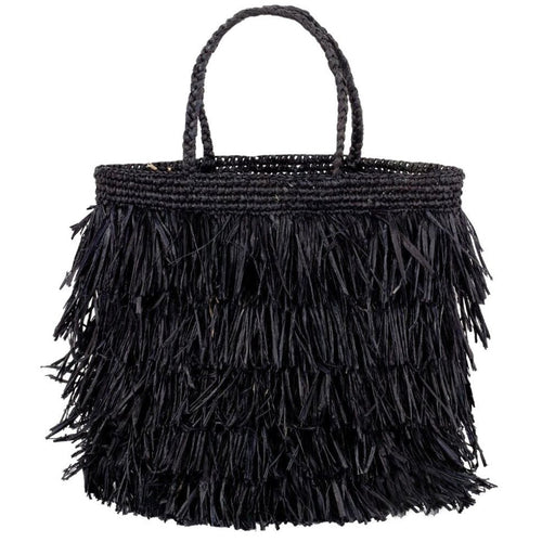 Sac cabas de plage en raphia noir, raphia de cellulose