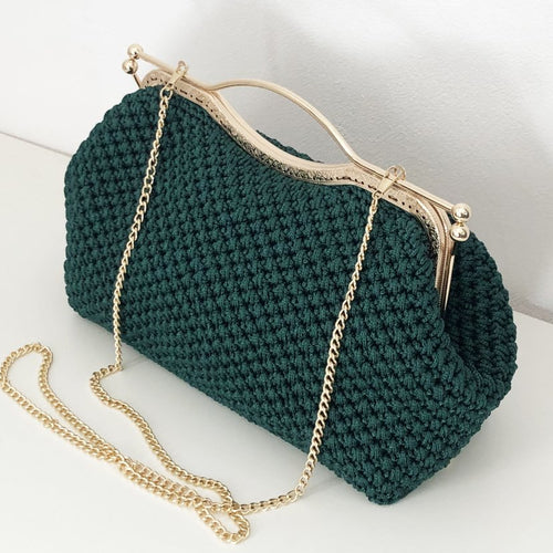 Sac pochette clic clac en cordon de viscose pour cérémonie, vert émeraude