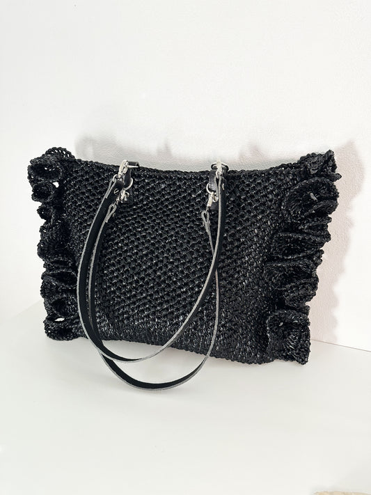 Sac cabas de plage  en raphia Noir