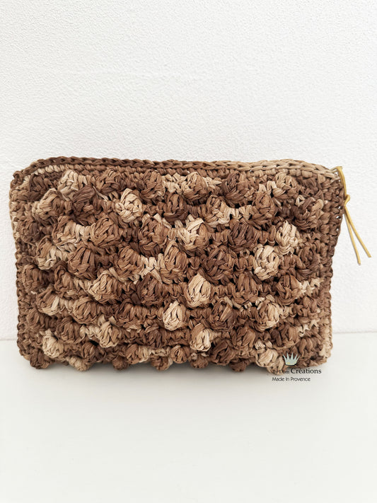 Sac pochette Beige dégradé en raphia