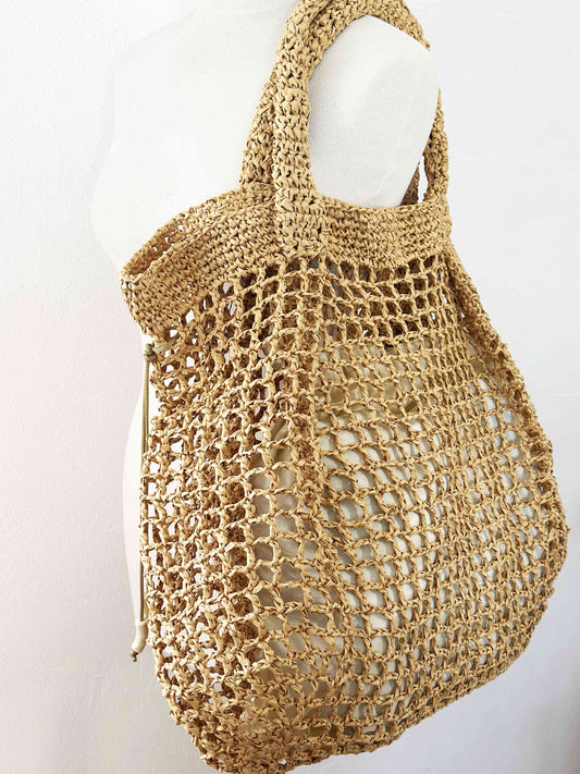 Sac cabas de plage XXL en raphia beige